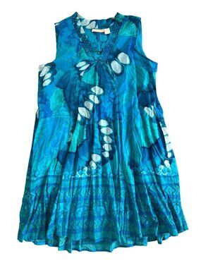 La Cera Women's Sz XL Sleeveless Blue Tie-Dye Midi Dress